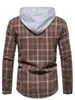 Men's Casual Shirts Fashion Stylish Plaid Plus Size Hooded Long-Sleeved Shirt