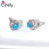 Studörhängen Cinily Created Blue Fire Opal Silver Plated Wholesale Sell for Women Summer Jewelrys Earring 11mm OH2762