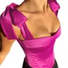 Tanques de mujer Camis Xingqing Mujeres Corsé de manchas Y2K Color sólido Solidal Off Shoulder Boest Tie Sluna Slveless Bustier Crop Tops Clubwear Y240420