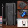 Plånböcker Multifunktion Flip Leather Case för iPhone 11 12 13 14 Pro Max X Xs XR 6 7 8 Plus SE 2022 Long Lanyard Zipper Wallet Card Cover