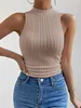 Women's Tanks Camis Women Casual Solid Ruched Detail Mock Neck Tank Top Summer 2024 Fashion Slveless Slim Fit T Shirt T Trendy Clothing Y240420