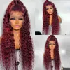 Synthetic Wigs Curly Human Hair Wigs Wine Red Brazilian Remy Deep Wave Full Lace Front Synthetic Wig 180% Pre Plucked