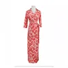 Casual Dresses 24 Summer Women's Flip Collar Split Style Slim Fit Wrap Long Dress Fragmentered Flower