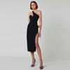 Urban Sexy Dresses Elegant Neon Sexy Y2K Outfits Inclined Shoulder Sleeveless Backless Side Slit Bodycon Midi Dresses For Women Club PartyJY22200PF Y240420