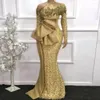 Abiti per feste Africane Donna plus size sera a maniche lunghe in pizzo sirena glitter abiti oro paillettes applique abiti da ballo