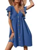 Casual Dresses Fashion Street Elegant Cross-Border Women's Clothing Midi Dress Ruched V-neck Buttons Plus Size