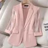 Womens Blazer Summer Korean One Button Short Casual Threequarter Sleeve Suit Jacket Women Office Lady Blazers Tops 240417