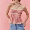 دبابات المرأة Camis Xingqing Coquette Top Y2K ملابس النساء الدانتيل المرقع السباغيتي حزام Slveless Camisole مع القوس 2000s الملابس strtwear y240420