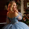 Sky Blue Sequined Off The Shoulder Ball Gown Quinceanera Dresses Appliques Beading Shiny Crystal Corset Vestidos De 15 Anos