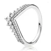 Cluster anneaux 925 Sterling Silver Pan Ring Pincess Wishbone avec Crystal for Women Wedding Party Gift Europe Bijoux de mode