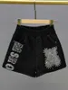 Dames shorts zwarte denim shorts dames dunne zomer elastische high taille losse en afslankelende diamant ingebedde hot pants voor hete meiden brede poten y240420