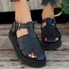 Sandals Summer Pine Cake Sole Large Women's Shoes Casual Open Toe Solid Color Buckle Roman One Line Fit Comfortable