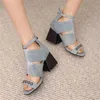 Sandals Summer Women's Fashion Snake Pattern Leather Surface Rivet Decoration Hollow Thick High Heel Back Zipper Fish Mouth Square