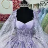 Lavender Lilac Quinceanera Abito da ballo Abito da ballo Applique Tulle con Cape Corset Sweet 16 Vestidos de XV 15 Anos