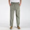 Lin lin lin coton bande élastique œuvre mince travail vintage les jambes larges pantalons masculins à taille haute pantalon d'été