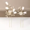 Bracelets Vintage Gold Color Tiaras Hair Combs with Hairpins Sets White Flowers Rhinestone Pearl Headpiece Wedding Bridal Hair Accessories