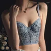 Camisoles Tanks geborduurd Lace Slim Fitting Suspender Bra Spaghetti -band