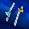 Dingle örhängen som lyser u s925 silver aquamarine hjärtkvadrat ädelstenar för kvinnor fin smycken fest