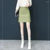 Jupes jupe en cuir féminine irrégulière mi-longueur small 2024 printemps et automne vert coréen