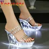 Éclairage des pantoufles brillantes LED LUMINENTS CARIEUX SALLAGES HYALINES HYALINES Talons de mariage imperméables Talons Stripper Chaussures 240417