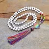 Pendanthalsband Rainbow Natural Stones Chakra Heart-Shaped OM Charm Tassel Necklace Women 108 Mala Rosary Knoted Jewelry272e