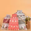 Shopping Bags 50pcs Wholesale Merry Christmas Linen Cloth Drawstring 10 14cm 13 18cm Small Storage Kids Pocket Pouches Party Favors