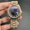 De nieuwste heren Iced Out Diamond Watch Rainbow Diamond Bezel Full-Diamond Popular Shiny Watch Gold roestvrijstalen Case Automatic Movemeng 40mm