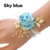 Chain Girls Bridesmaid Wrist Flowers Wedding Prom Party Boutonniere Satin Rose Bracelet Fabric Hand Flowers Wedding Supply Accessories Y240420