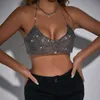 Women's Tanks Camis Vemina Fashion Slveless Bare Shoulder Glitter Metal Women Crop TopBackless Chain Halter Vest Sexy Nightclub Wear Camisole Y240420