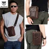 BULLCAPTAIN Crazy Horse Leather Male Waist Pack Phone Pouch Bags Waist Bag Mens Small Chest Shoulder Belt Bag Back Pack YB075 240419