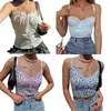 Chars pour femmes camis xingqing en dentelle garniture satin tops mignons pour femmes bouton swt bustier cami top y2k esthétique noue tanks sans mousque camisole y240420