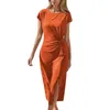 Casual Dresses Multi Colored Women'S Short Sleeved Twisted Split Dress Long Knitted Fashionable And Simple For Female