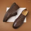 Casual Shoes 2024 Leather Dress Comfy Retro Men Smart Business Work Office Lace-up Gentleman Oxford