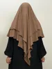 Etniska kläder senaste khimar muslimska crepe lång hijab för kvinnor 2 skiktade arabiska islam robe dubai kalkon halsduk