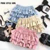 스커트 SWT BOW Y2K RUFFLES FLUFFY LOLITA SHORT STHIRTS 여성 Harajuku 미니 팬츠 치마 소녀 귀여운 일본 A- 라인 주름 미니 스커트 Y240420 Y240420