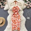 Urban Sexy Dresses YuooMuoo Ins Hot Sexy Package Hips Backless Summer Dress Women Fashion Knitted Halter Bodycon Beach Dress Lady Streetwear Outfit Y240420