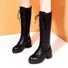 Bottes 2024 Chaussures pour femmes Zipper Femme pour femmes Round orteil Solide Knee-High Plateforme Fashion Water Proof High