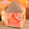 Princess Tent with Star String Lights Windows Playhouse Kids Reading Relaxing Game Tent Large Space Castle Tent Christmas Gift 240418