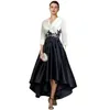 Zarif Hi-Lo Satin Dantel Gelin Elbiselerinin Anne Cepleri A-line 3/4 Kollu Pileli Asimetrik Uzunluk Damat Elbisesi Kadınlar İçin Vaftiz Anne Elbise
