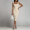 2024 Summer Khaki Solid Kintted Square Collar Sleeveless Bodycon Dress Casual Slim Black White Mid Dresses For Women Vestidos 240409