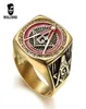 whole Red Enamel Masonic Ring Mens Rhinestone Gold Rings Vintage 316L Stainless Steel masonry CZ Ring Punk Men Jewelry Gif3518024