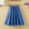 Skirts Summer Women Skirts Single-Breasted High-Waist Mid-Length A-Line Solid Color Denim Skirt Y240420
