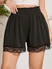 Plus Size Summer Loose Casual Elegant Short Elastic Paperbag Waist Lace Trim Basic Shorts Female Large 5XL 6XL 240411