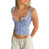 Tanks pour femmes Camis Xingqing Plaid Crop Top Y2K esthétique Femme Lace Trim Collar Collier Bouton Down Tanks Slevel