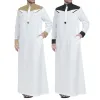 Clothing Traditional Muslim Clothing Contrast Color Muslim Dress Middle East Jubba Thobe Men Robe W/ Long Sleeves Mandarin Neck