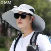 Tillbehör Summer Men's Hat Panama Stor Brim Antiuv Bucket Hat Outdoor Fiske Vandring Cap Sun Visor Breattabler Fisherman Cap With Fan
