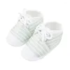 Premiers marcheurs printemps été 0-1 ans Chaussures simples à rayures Stripe Lace Up tissu Soft Sole Born Infant Walking
