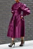 Casual jurken 2024 Solide kleur losse pu jurk vrouwen mandarijn kraag lantaarn mouw feest maxi
