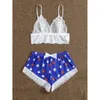 Fun Lingerie, Sexy Women's Blue and White Star Patterned Short Pajama Set