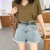 Women's Shorts Womens denim jeans high waisted casual summer foldable hem shorts with pockets Y240420